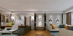 萬科大廈欣悅化妝品公司，白與黃的搭配，簡約、大氣！